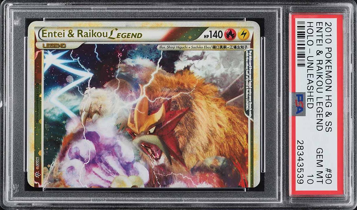 2010 Pokemon HGSS Unleashed Holo Entei & Raikou Legend #90 PSA 10 GEM MINT