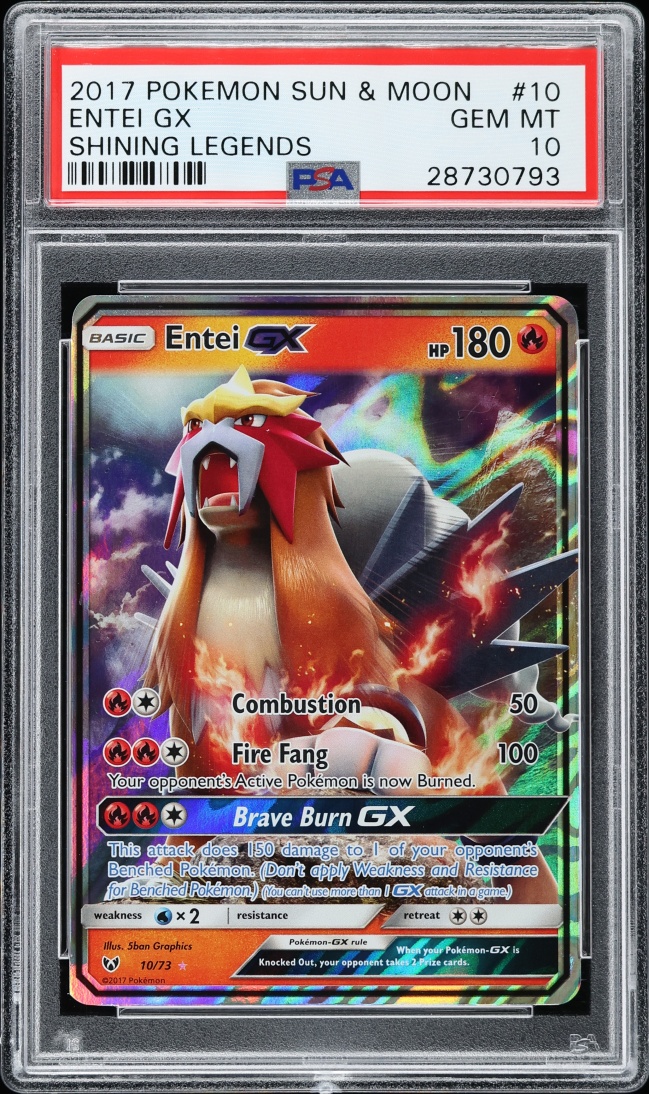 2017 Pokemon Sun & Moon Shining Legends Full Art Entei GX #10 PSA 10 GEM MINT