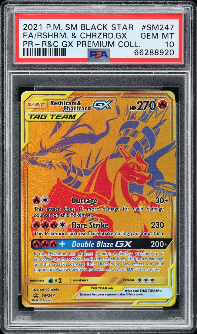 2021 Pokemon Sun & Moon Promo Premium Full Art Reshiram & Charizard GX #SM247 PSA 10 GEM MINT