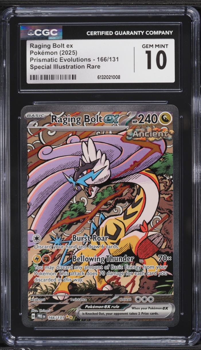 2025 Pokemon Scarlet & Violet Prismatic Evolutions SIR Raging Bolt EX #166 CGC 10 GEM MINT