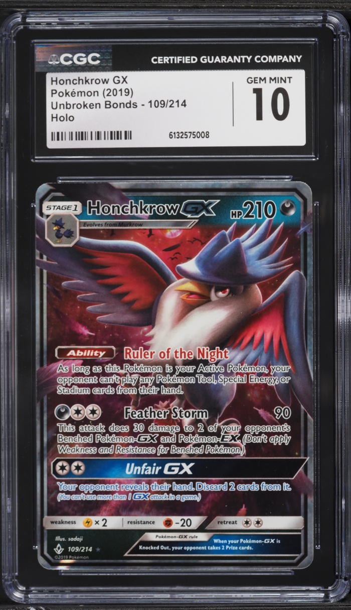 2019 Pokemon Sun & Moon Unbroken Bonds Holo Honchkrow GX #109 CGC 10 GEM MINT