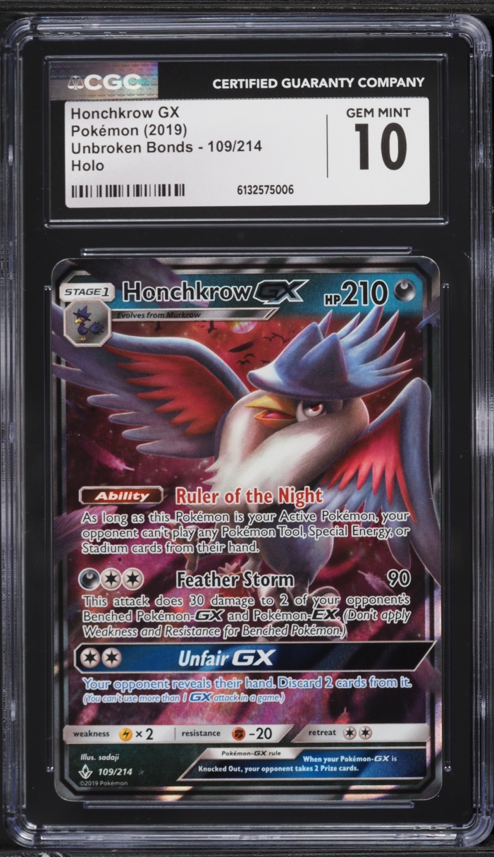2019 Pokemon Sun & Moon Unbroken Bonds Holo Honchkrow GX #109 CGC 10 GEM MINT