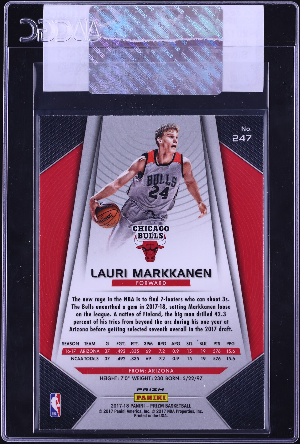 2017 Panini Prizm Silver Lauri Markkanen ROOKIE #247 CGC AUTH