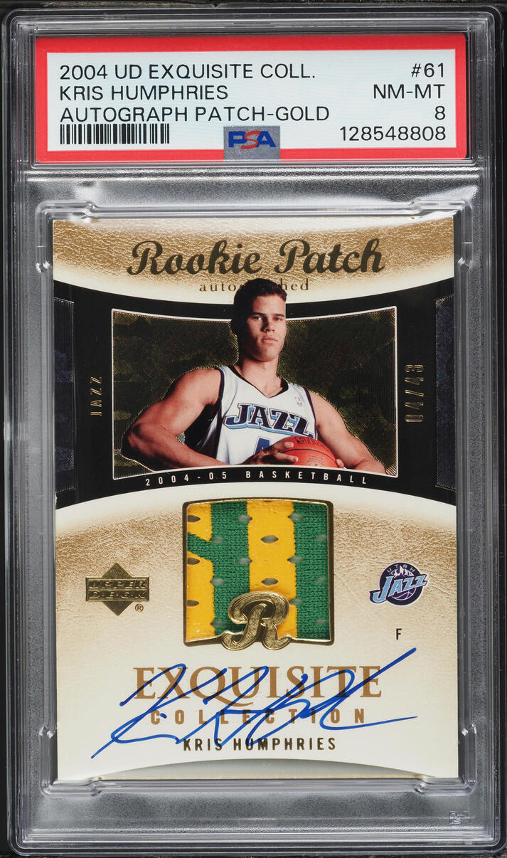 2004 Exquisite Collection Gold Kris Humphries ROOKIE PATCH AUTO /43 #61 PSA 8 NM-MT