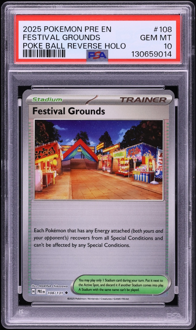 2025 Pokemon SV Prismatic Evolutions Poke Ball Reverse Holo Festival Grounds #108 PSA 10 GEM