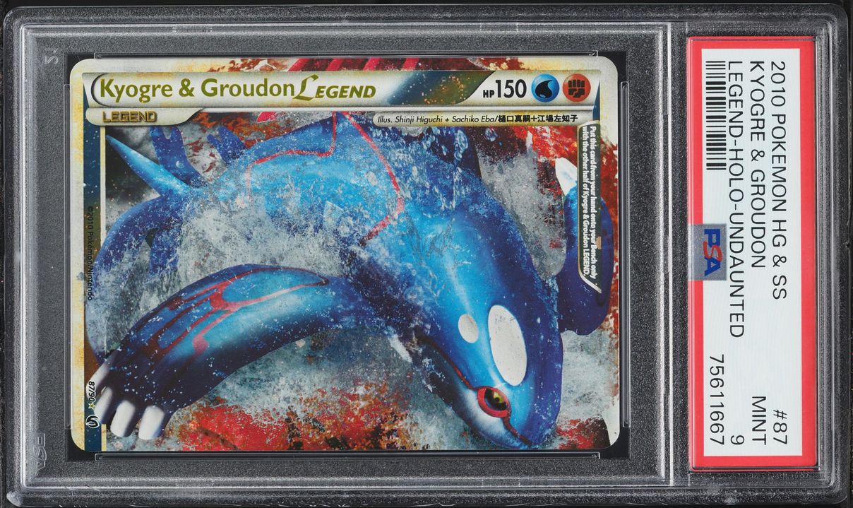 2010 Pokemon HeartGold & SoulSilver Undaunted Holo Kyogre & Groudon Legend #87 PSA 9 MINT