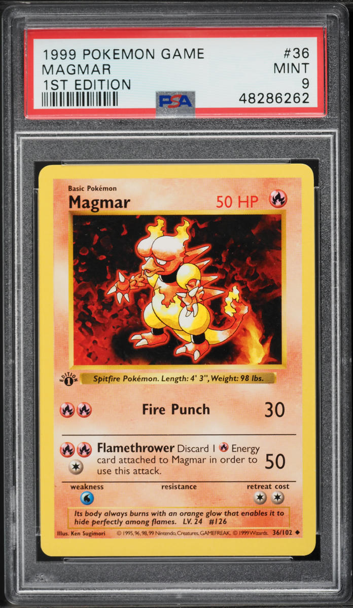 1999 Pokemon Base Set Shadowless 1st Edition Magmar #36 PSA 9 MINT