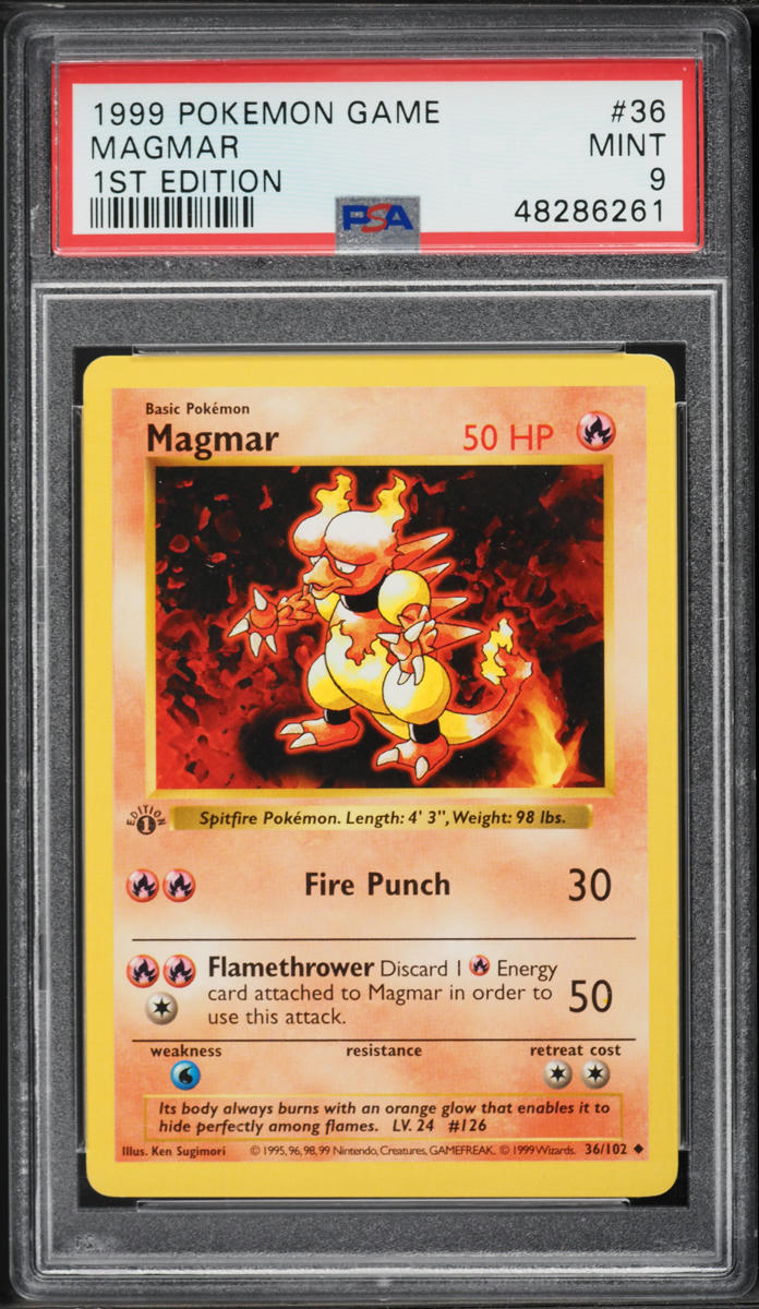 1999 Pokemon Base Set Shadowless 1st Edition Magmar #36 PSA 9 MINT