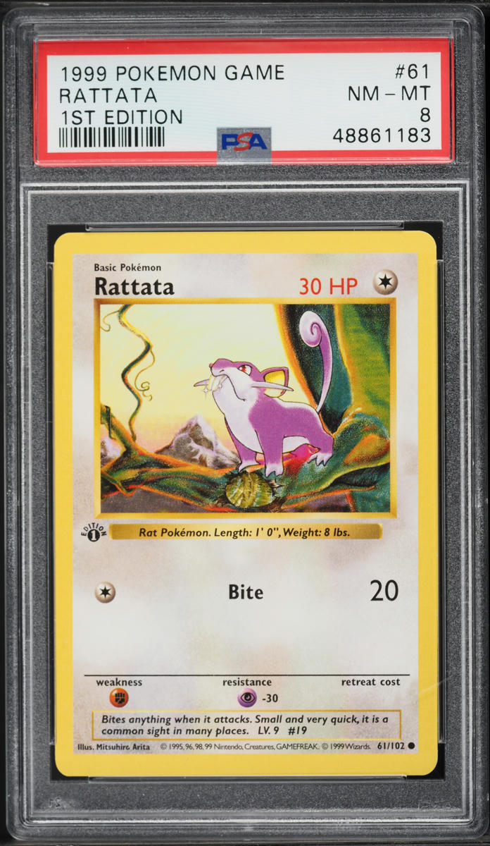 1999 Pokemon Base Set Shadowless 1st Edition Rattata #61 PSA 8 NM-MT