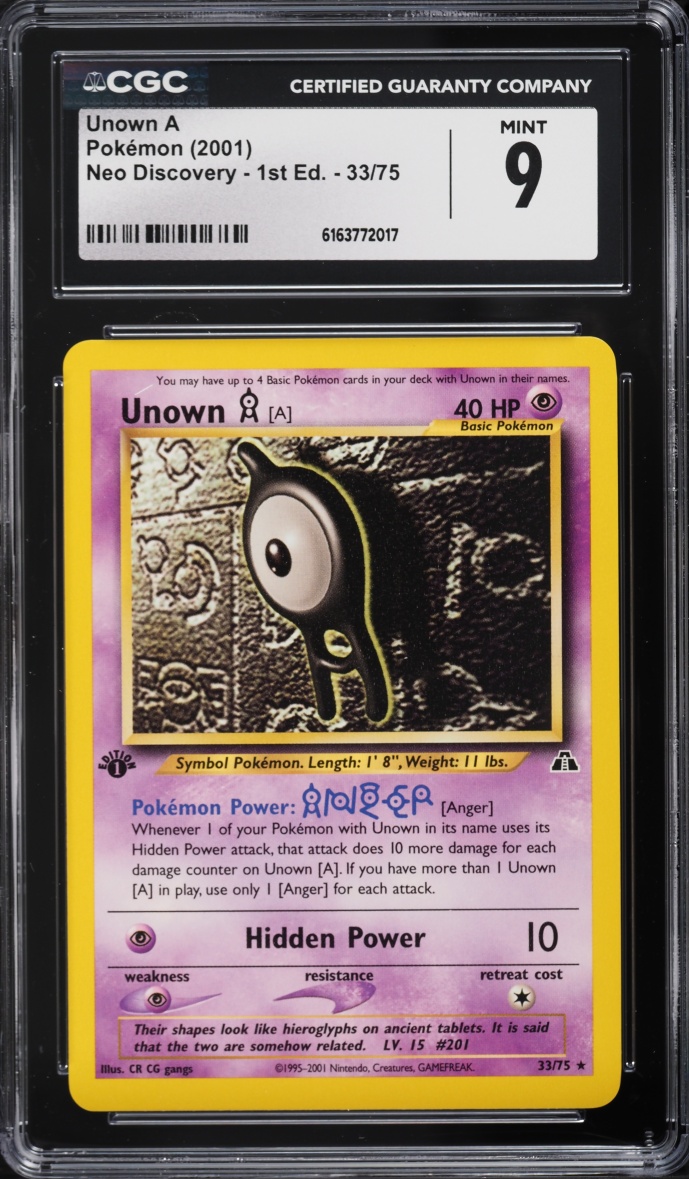 2001 Pokemon Neo Discovery 1st Edition Unown A #33 CGC 9 MINT