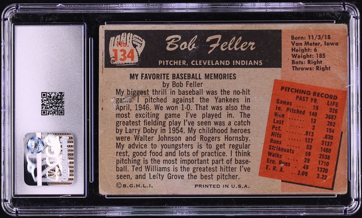 1955 Bowman Bob Feller #134 CGC 1.5 FR