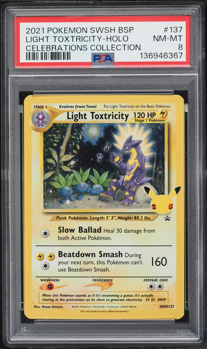 2021 Pokemon Sword & Shield Promo Celebrations Holo Light Toxtricity #SWSH137 PSA 8 NM-MT