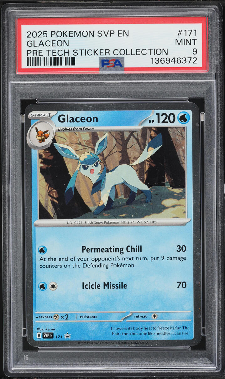 2025 Pokemon Scarlet & Violet Promo Prismatic Evolution Tech Sticker Glaceon #171 PSA 9 MINT