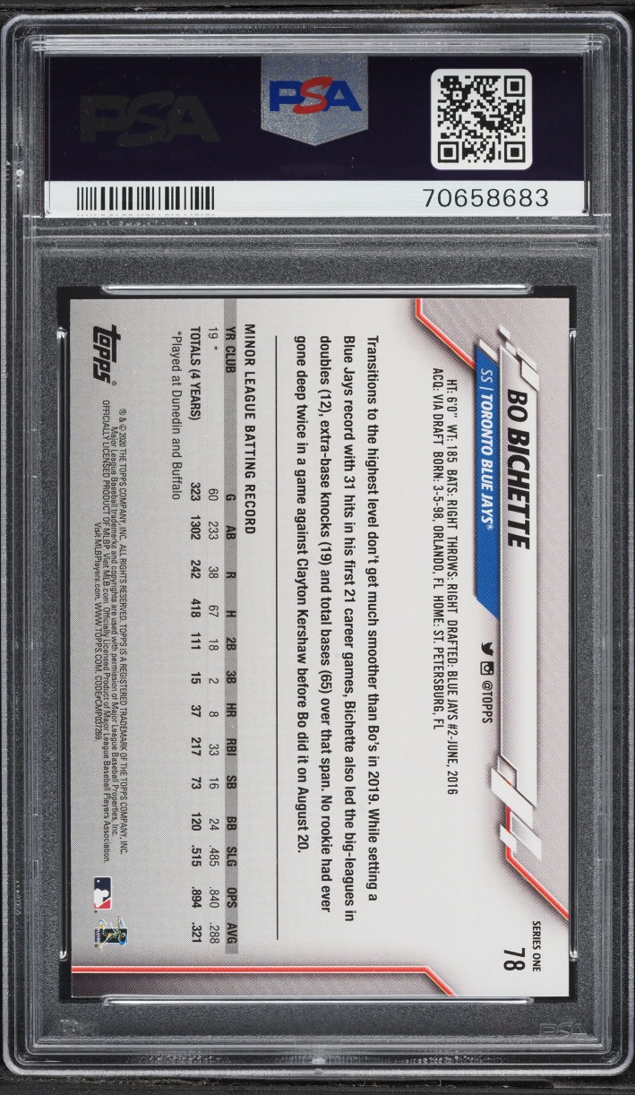 2020 Topps Bo Bichette ROOKIE #78 PSA 9 MINT