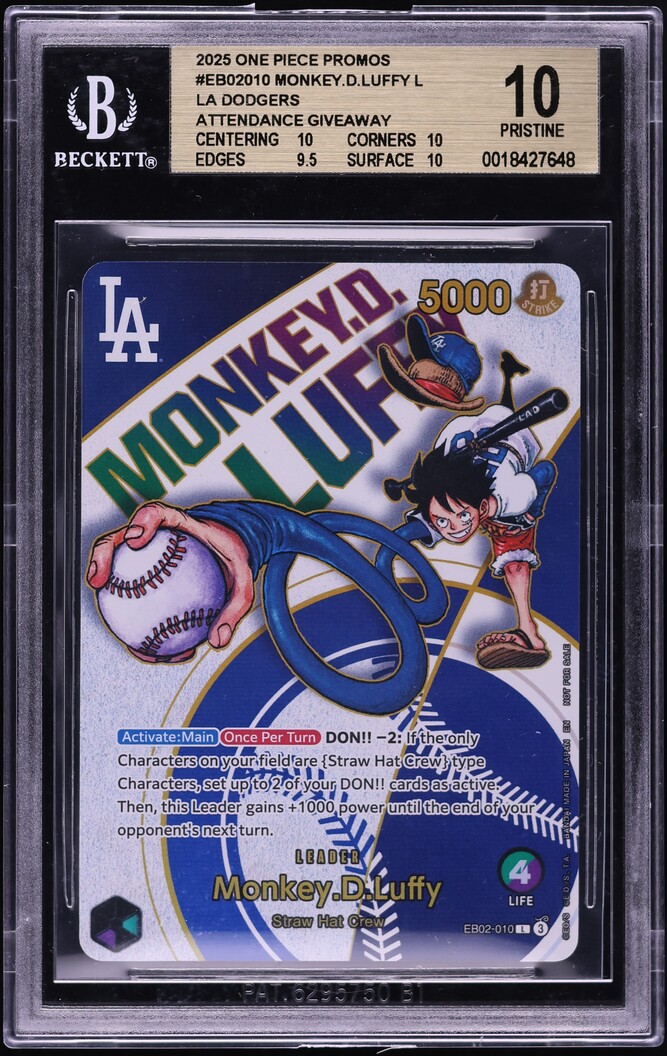 2025 One Piece LA Dodgers Promo Monkey D. Luffy #EB02-010 BGS 10 PRISTINE