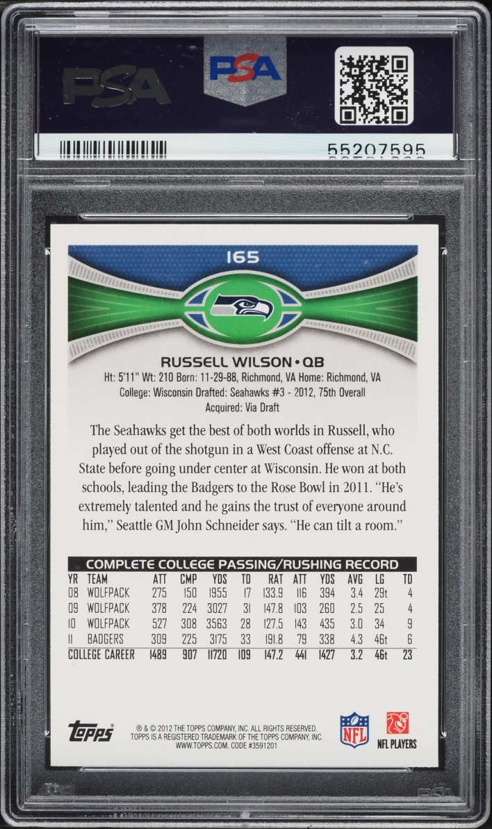 2012 Topps Passing Russell Wilson ROOKIE #165 PSA 10 GEM MINT