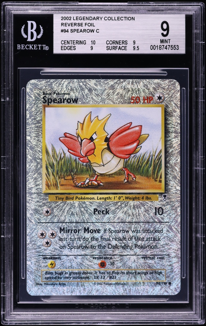 2002 Pokemon Legendary Collection Reverse Holo Spearow #94 BGS 9 MINT