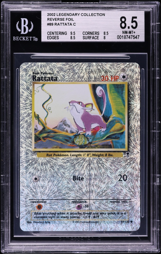 2002 Pokemon Legendary Collection Reverse Holo Rattata #89 BGS 8.5 NM-MT+