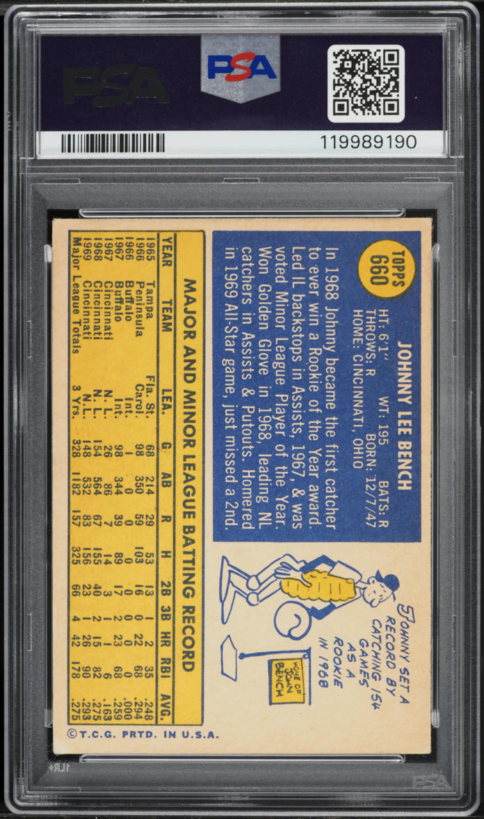 1970 Topps Johnny Bench #660 PSA 3 VG