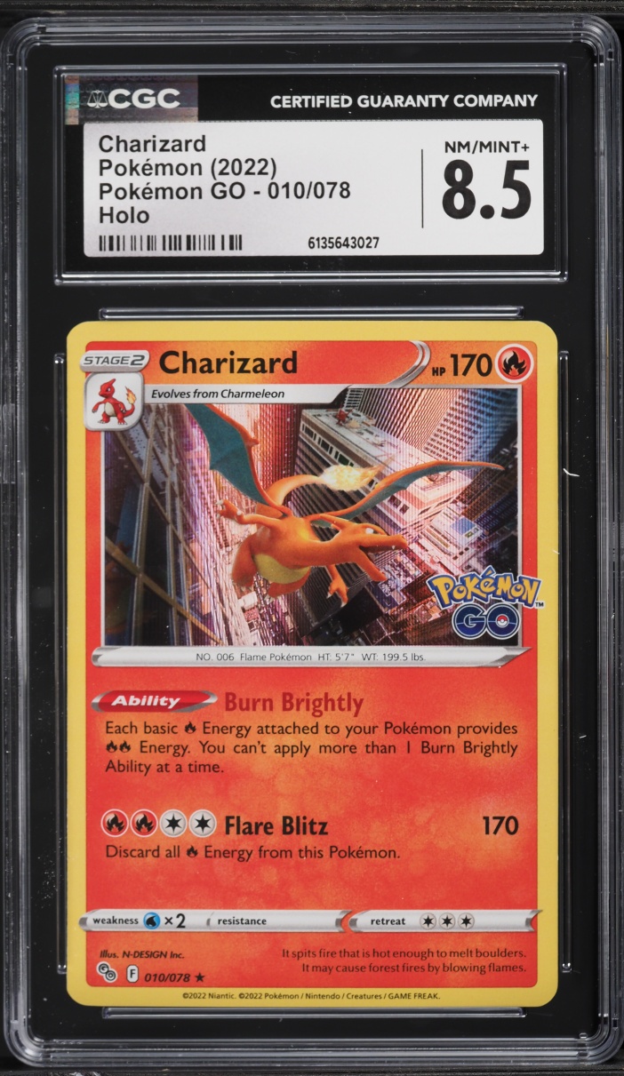 2022 Pokemon Sword & Shield GO Holo Charizard #10 CGC 8.5 NM-MT+