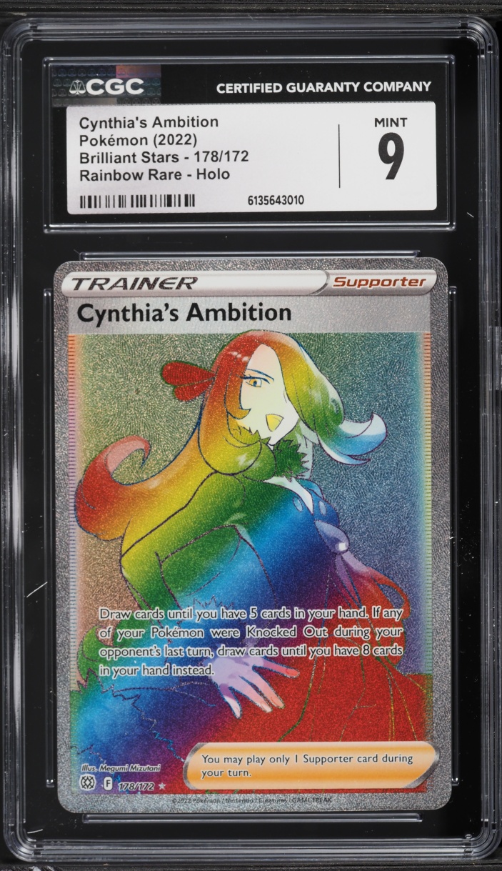 2022 Pokemon Sword & Shield Brilliant Stars Rainbow Rare Cynthia's Ambition #178 CGC 9 MINT