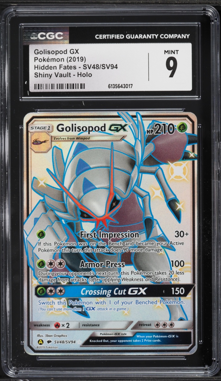 2019 Pokemon Sun & Moon Hidden Fates Shiny Vault Full Art Golisopod GX #SV48 CGC 9 MINT