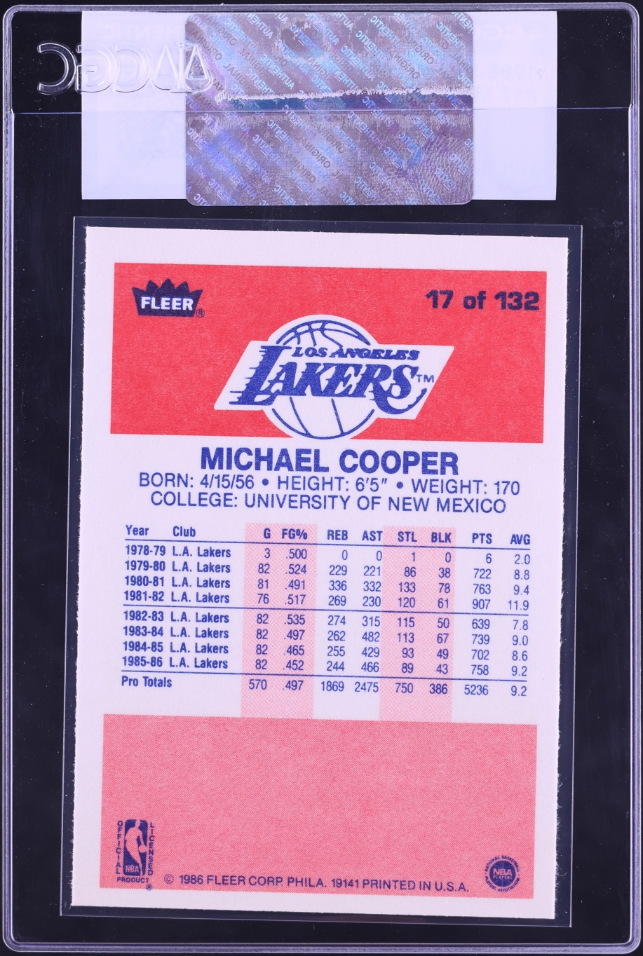 1986 Fleer Basketball Michael Cooper #17 CGC AUTH