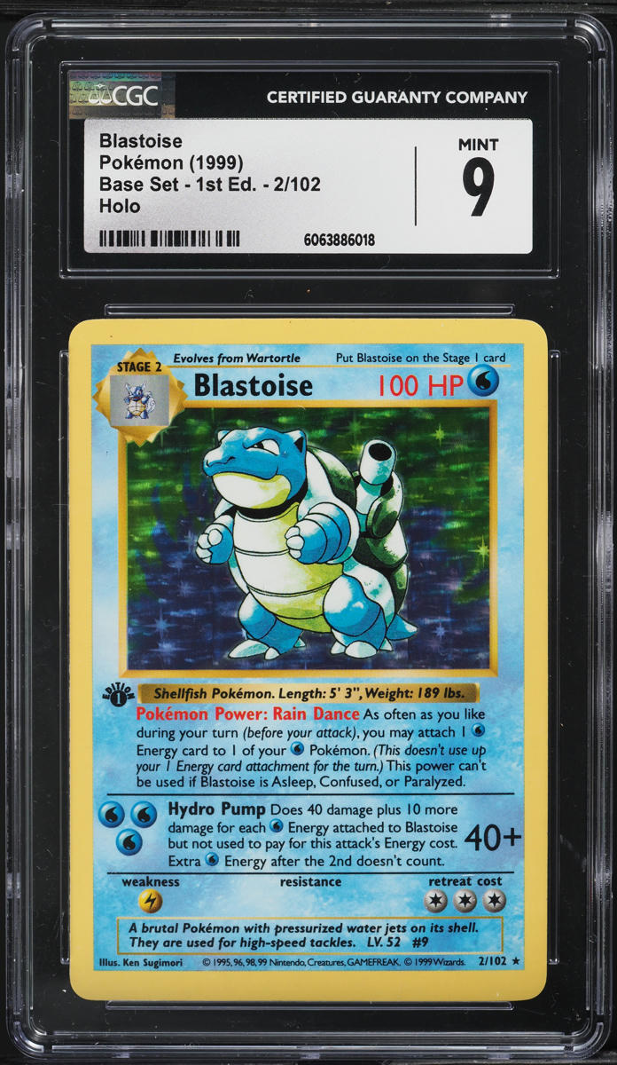 1999 Pokemon Base Set Shadowless 1st Edition Holo Blastoise #2 CGC 9 MINT
