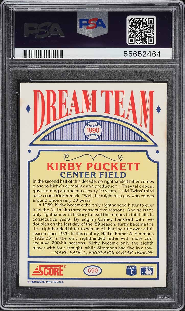 1990 Score Kirby Puckett #690 PSA 9 MINT