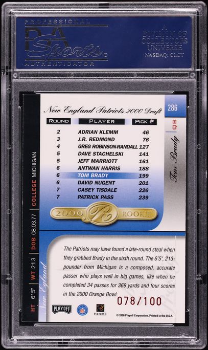 2000 Playoff Prestige Spectrum Red Tom Brady ROOKIE /100 #286 PSA 10 GEM MINT
