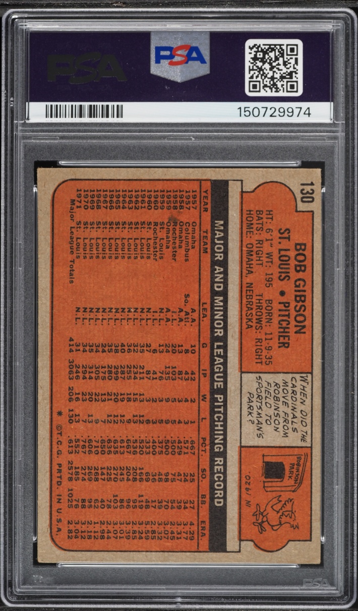 1972 Topps Bob Gibson #130 PSA 4 VGEX