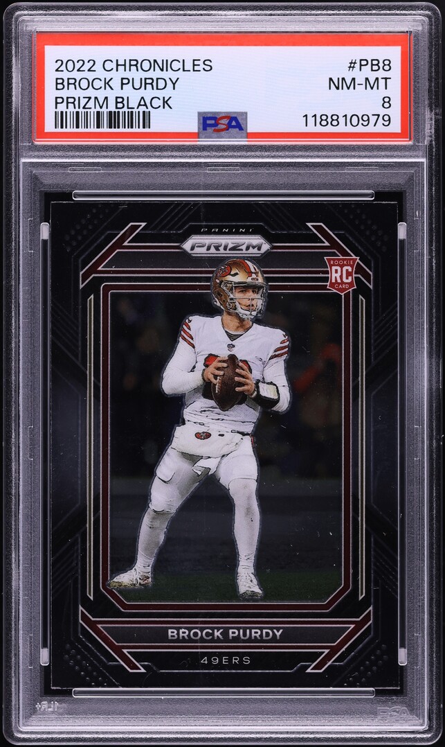 2022 Panini Chronicles Prizm Black Brock Purdy ROOKIE #PB-8 PSA 8 NM-MT