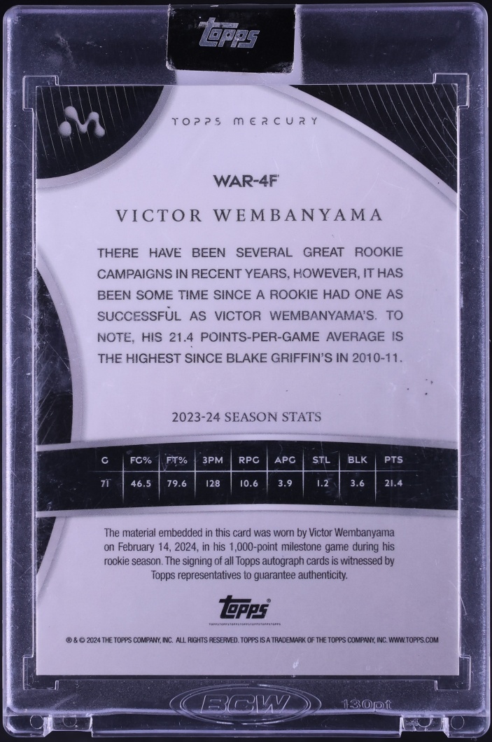 2023 Topps Mercury Black Refractor Victor Wembanyama ROOKIE PATCH AUTO /10 #WAR-4F