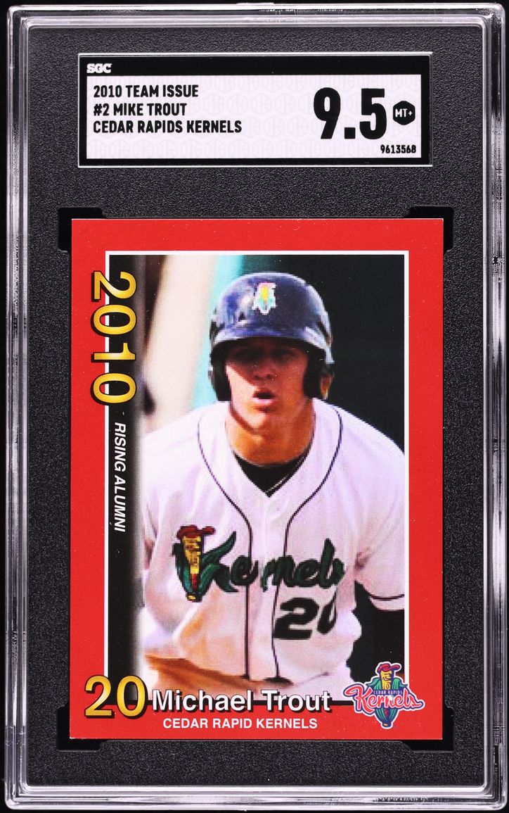 2010 Team Issue Cedar Rapids Kernels Mike Trout ROOKIE #2 SGC 9.5 MINT+