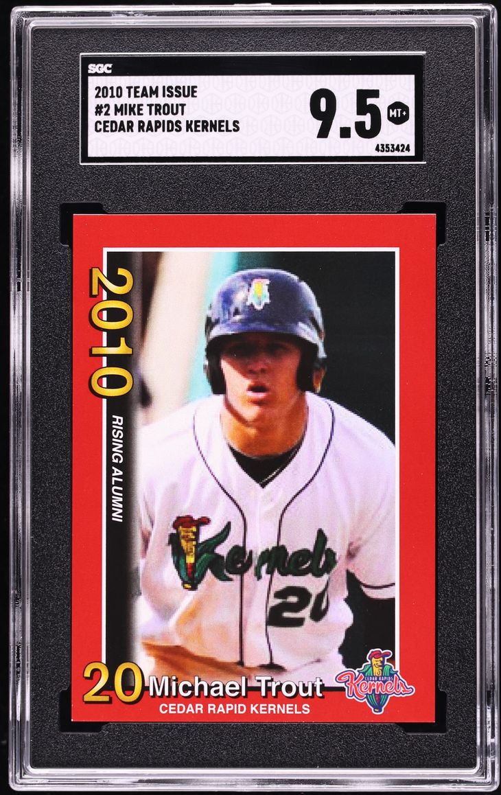 2010 Team Issue Cedar Rapids Kernels Mike Trout ROOKIE #2 SGC 9.5 MINT+