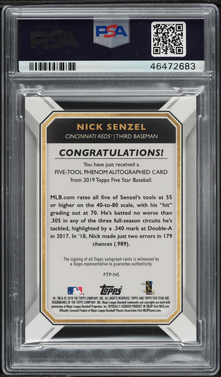 2019 Topps Five Star Five Tool Phenom Nick Senzel ROOKIE AUTO /25
