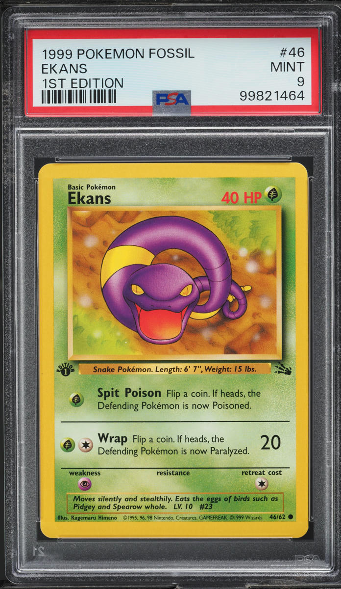 1999 Pokemon Fossil 1st Edition Ekans #46 PSA 9 MINT