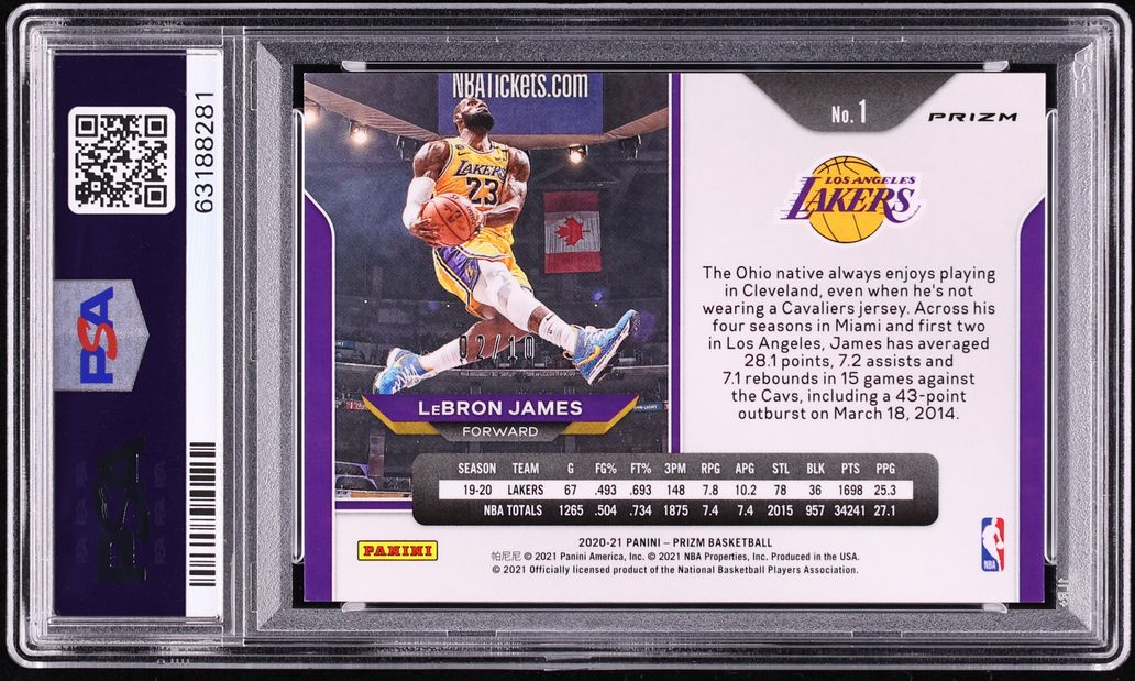 2020 Panini Prizm Gold LeBron James /10 #1 PSA 8 NM-MT
