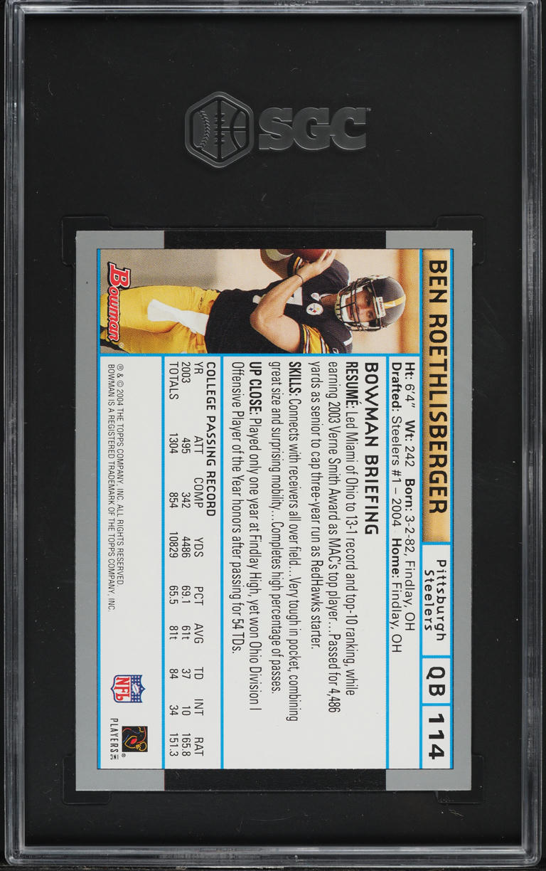2004 Bowman Football Ben Roethlisberger ROOKIE #114 SGC 9 MINT