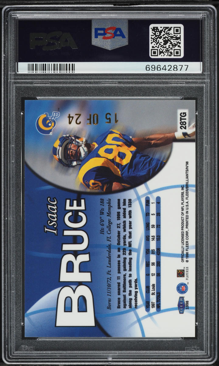 1998 Fleer Brilliants 24 Karat Gold Isaac Bruce /24 #28TG PSA 8 NM-MT