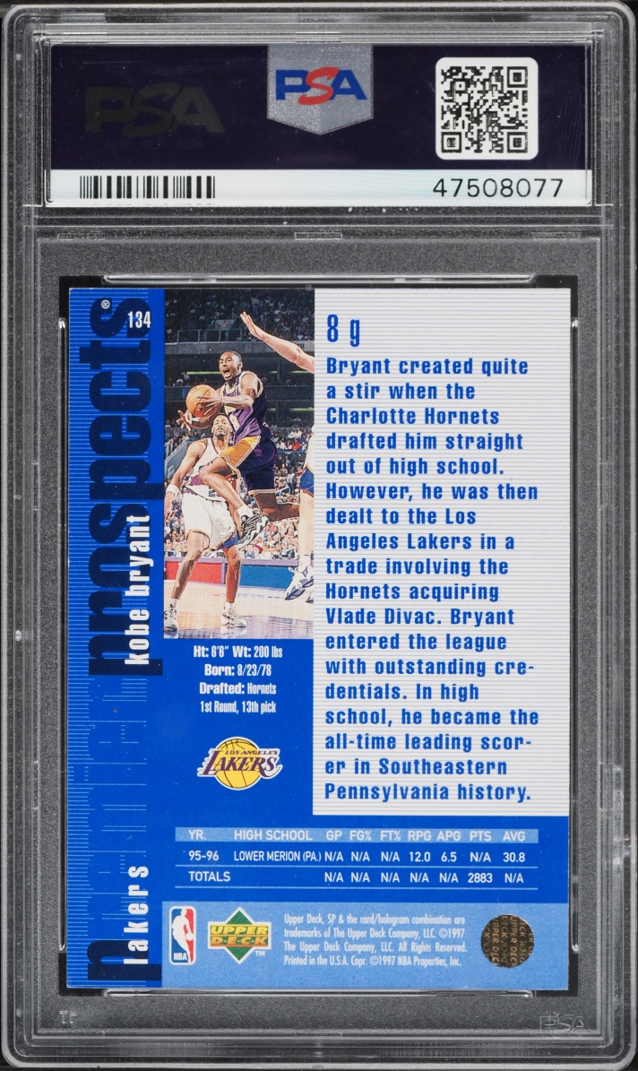 1996 SP Basketball Kobe Bryant ROOKIE #134 PSA 8 NM-MT - Photo 2
