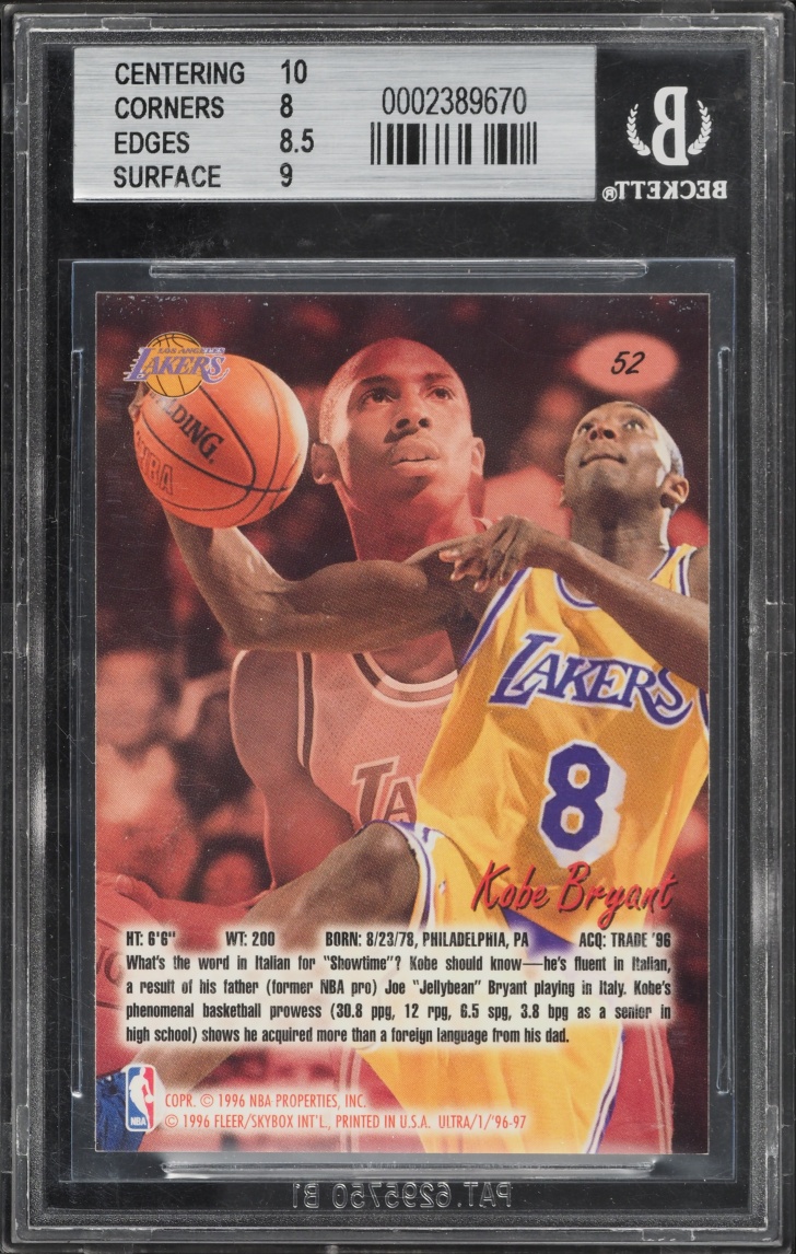1996 Ultra Basketball Kobe Bryant ROOKIE #52 BGS 8.5 NM-MT+ - Photo 2
