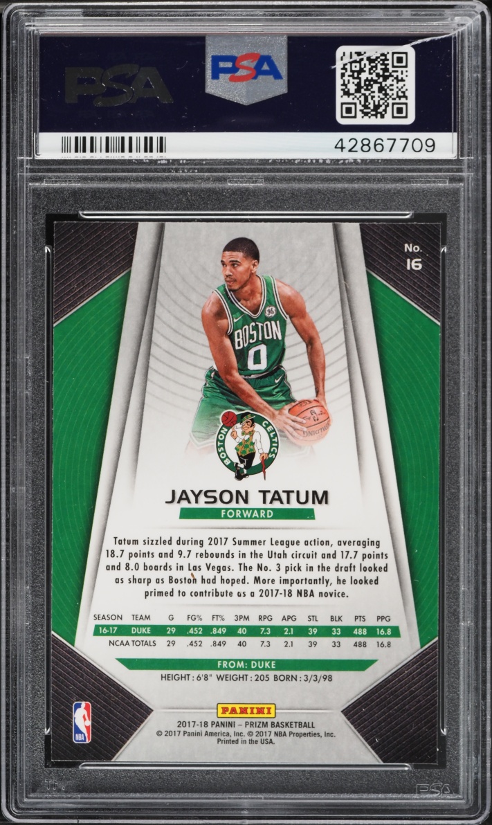 2017 Panini Prizm Jayson Tatum ROOKIE #16 PSA 10 GEM MINT - Photo 2