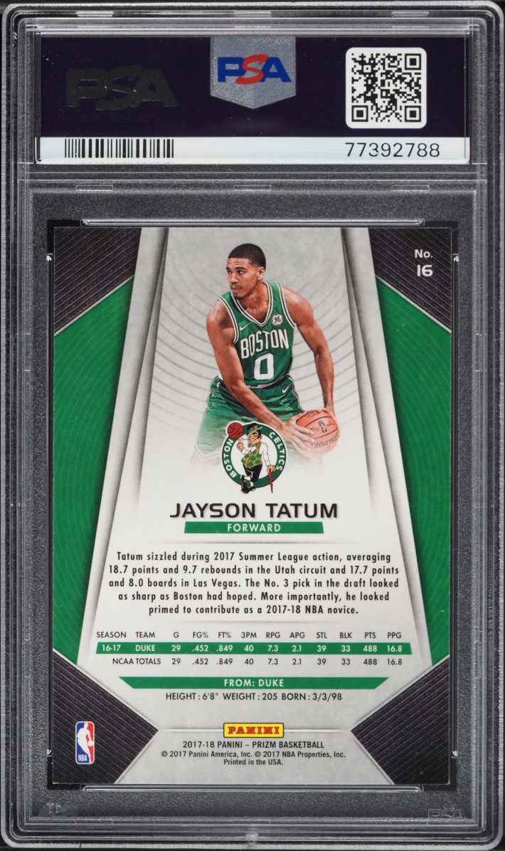 2017 Panini Prizm Jayson Tatum ROOKIE #16 PSA 10 GEM MINT - Photo 2