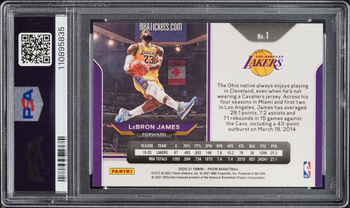 2020 Panini Prizm LeBron James #1 PSA 10 GEM MINT - Photo 2