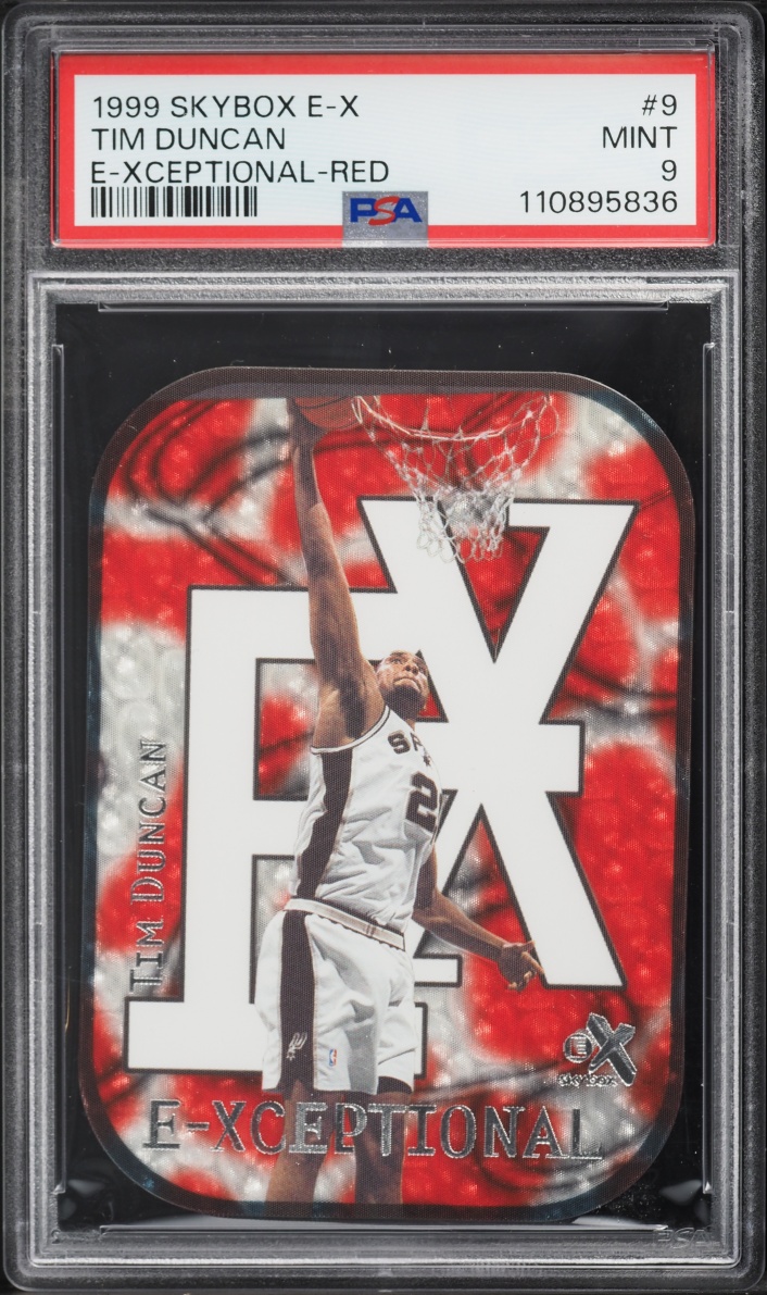 1999 Skybox E-X E-Xceptional Red Die-Cut Tim Duncan #9 PSA 9 MINT - Photo 1