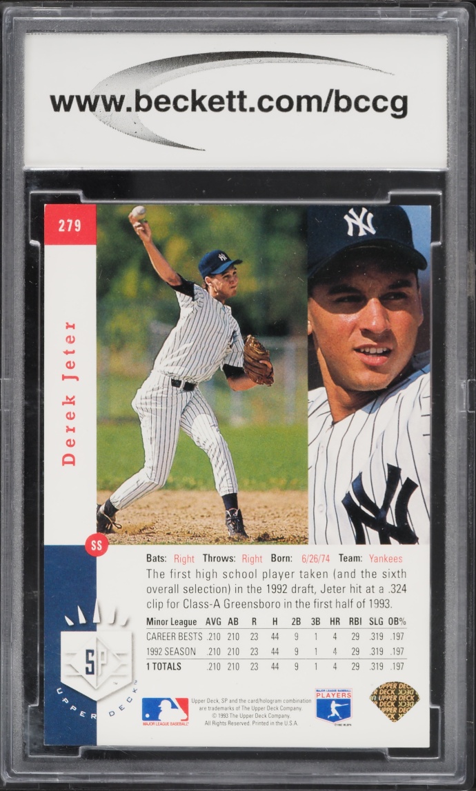 1993 SP Foil Derek Jeter ROOKIE #279 BCCG 9 - Photo 2