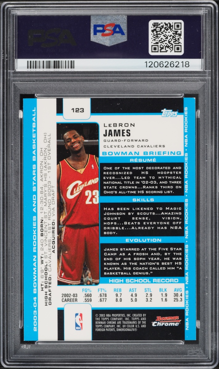 2003 Bowman Chrome Rookies & Stars LeBron James ROOKIE #123 PSA 8 NM-MT - Photo 2