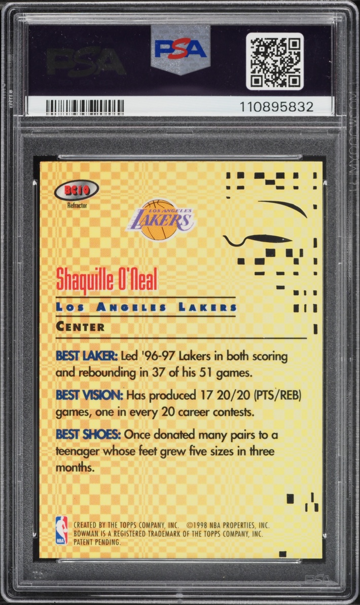 1997 Bowman's Best Cuts Refractor Shaquille O'Neal #BC10 PSA 8 NM-MT - Photo 2