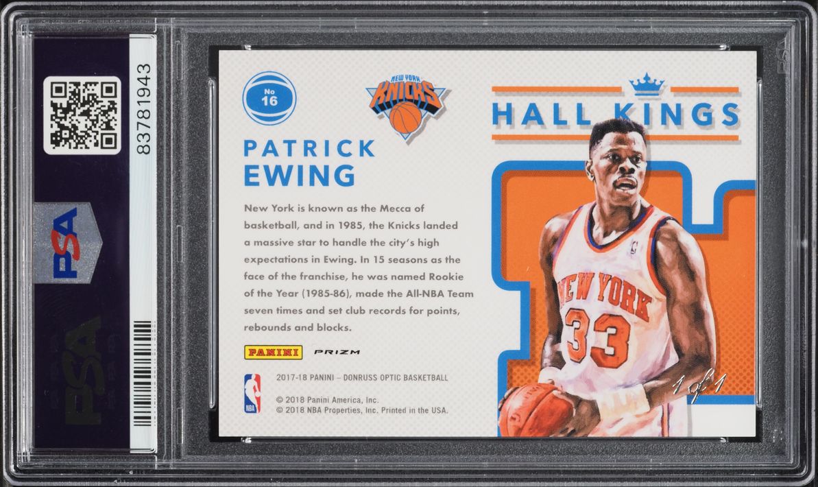 2017 Donruss Optic Hall Kings Black Prizm Patrick Ewing 1/1 #16 PSA 10 GEM MINT - Photo 2